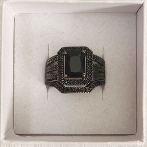Black Sterling Silver Double Ring Set